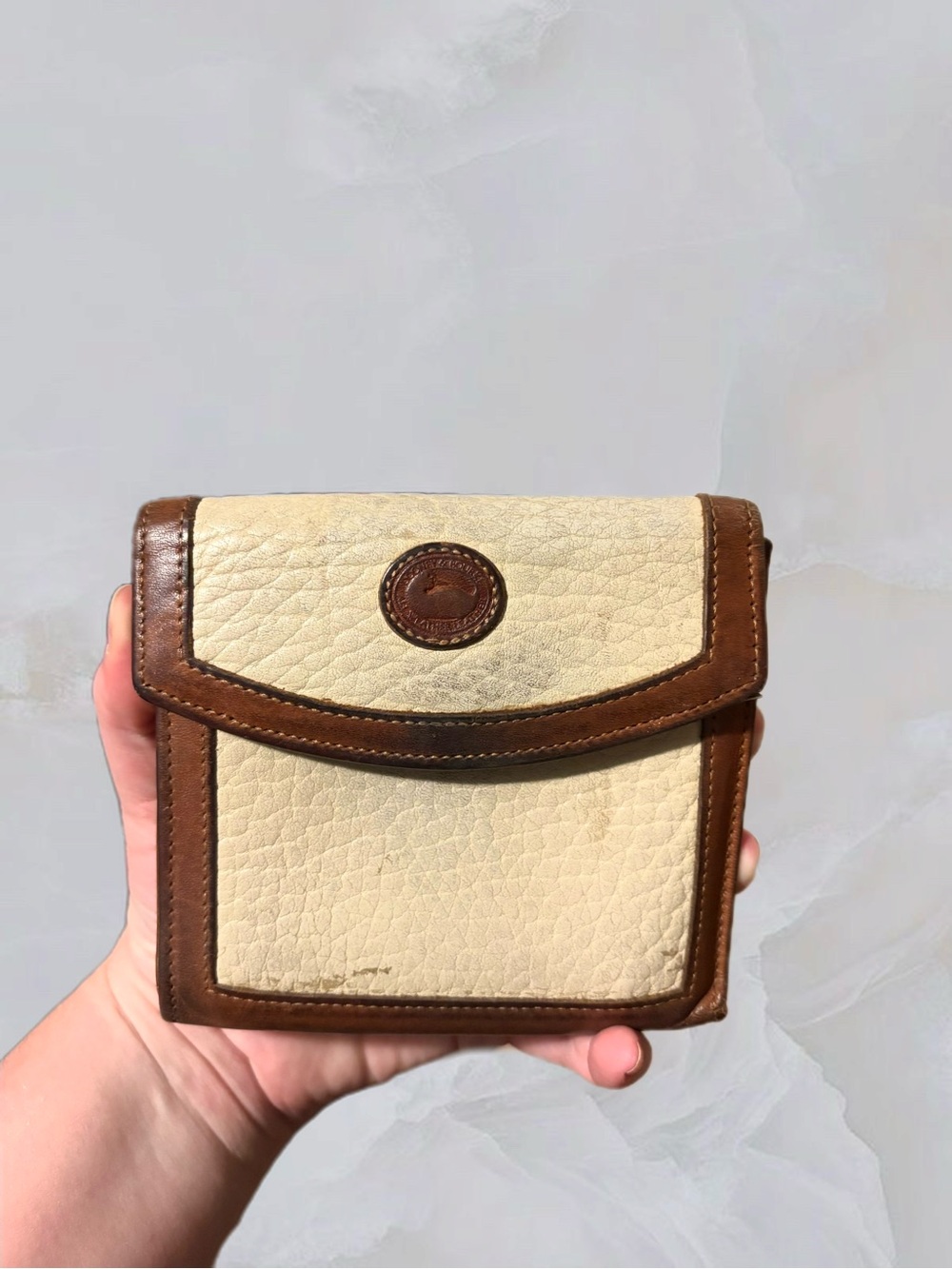 Dooney & Bourke Cream and Brown Leather Wallet Crossbody